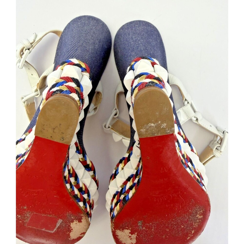 Christian Louboutin Cataclou Espadrille Sandals Red White Blue Denim Size 37 / 7 - Picture 12 of 15